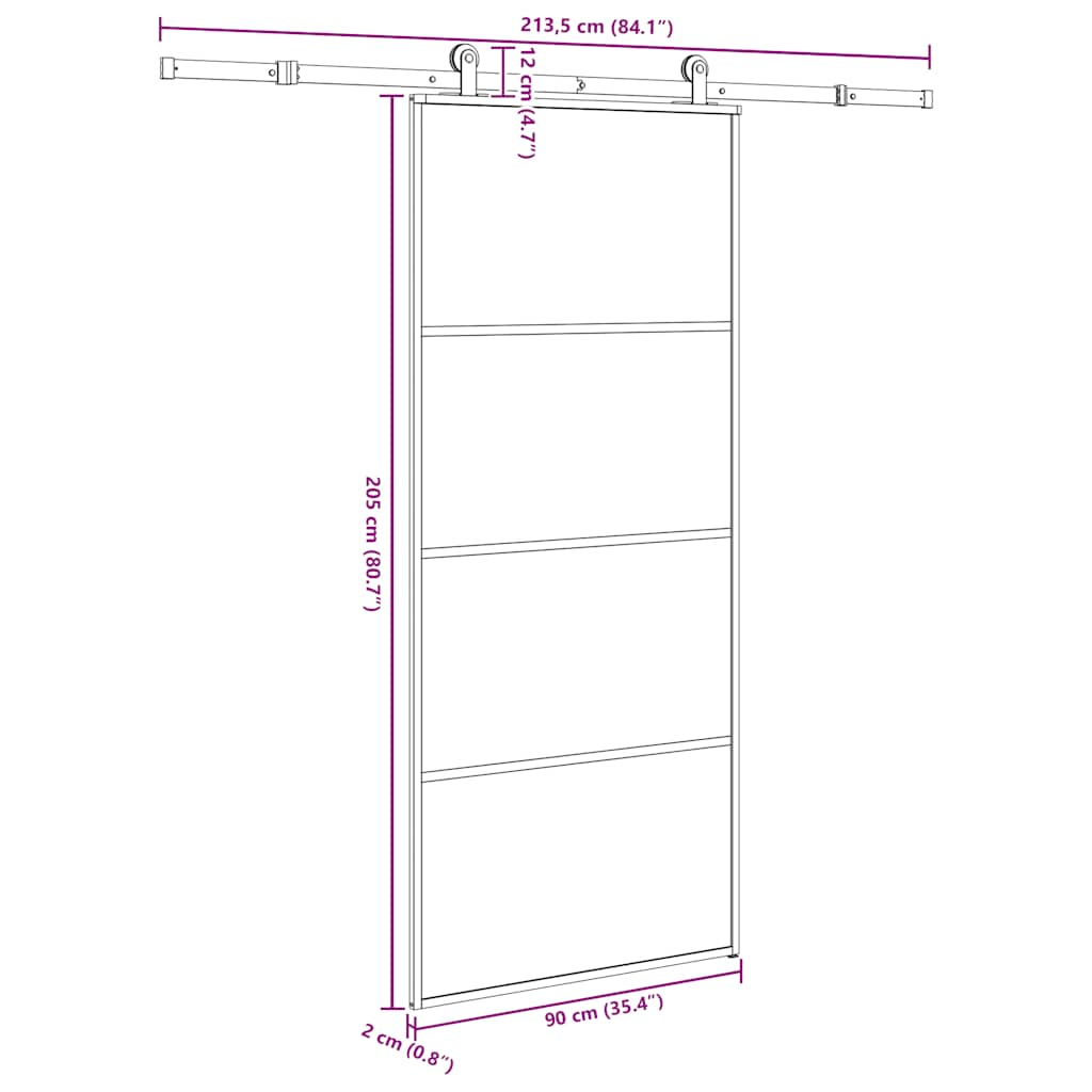 Schiebetür mit Beschlag 90x205 cm ESG-Glas & Aluminium