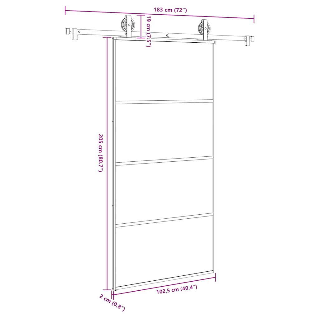 Schiebetür mit Beschlag 102,5x205 cm ESG-Glas & Aluminium