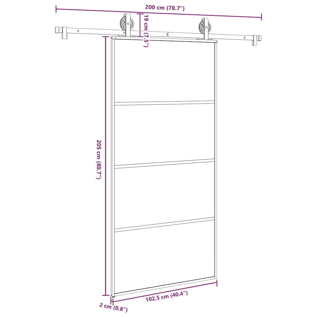 Schiebetür mit Beschlag 102,5x205 cm ESG-Glas & Aluminium