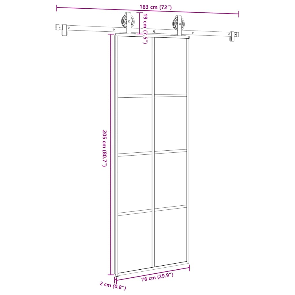 Schiebetür mit Beschlag 76x205 cm ESG-Glas & Aluminium