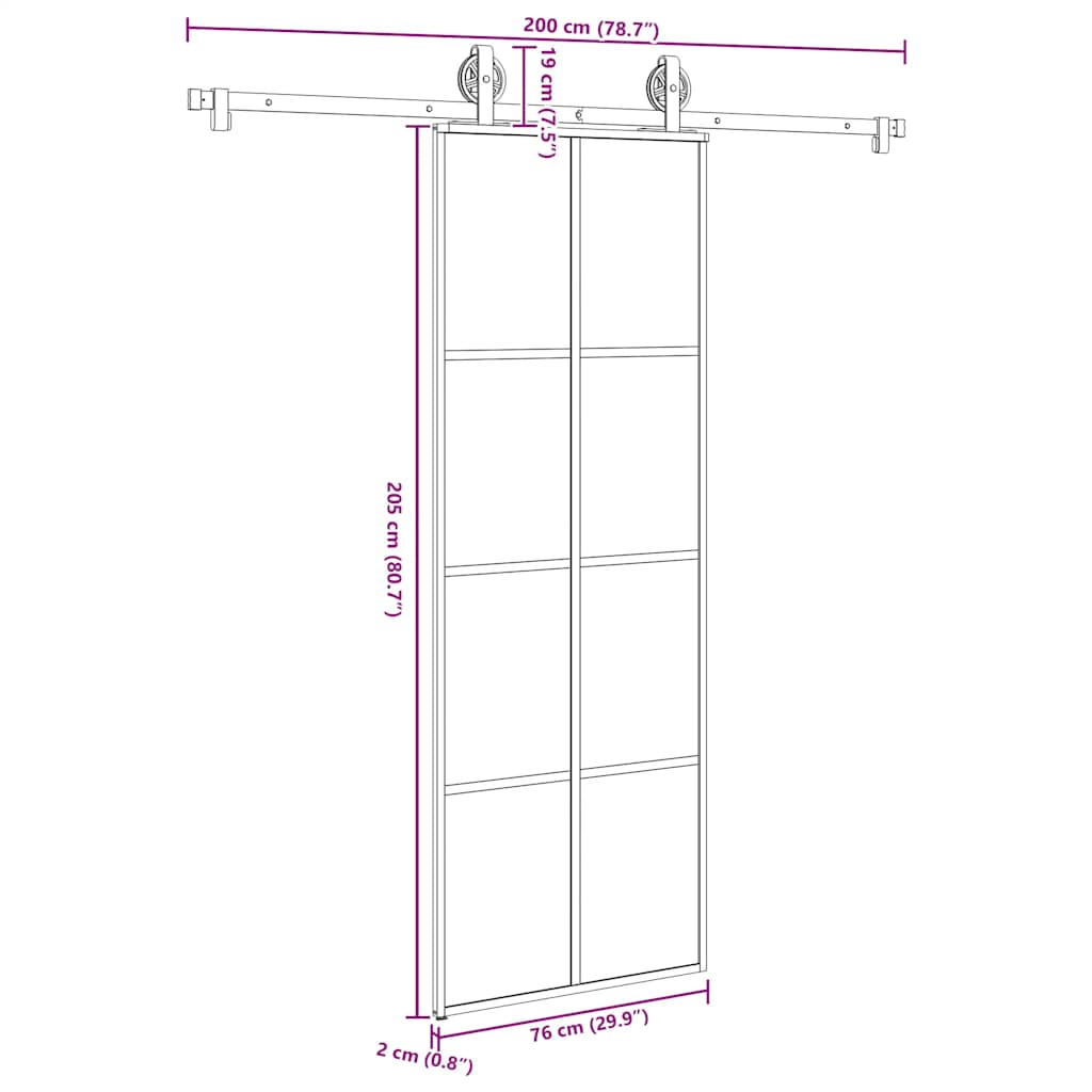 Schiebetür mit Beschlag 76x205 cm ESG-Glas & Aluminium