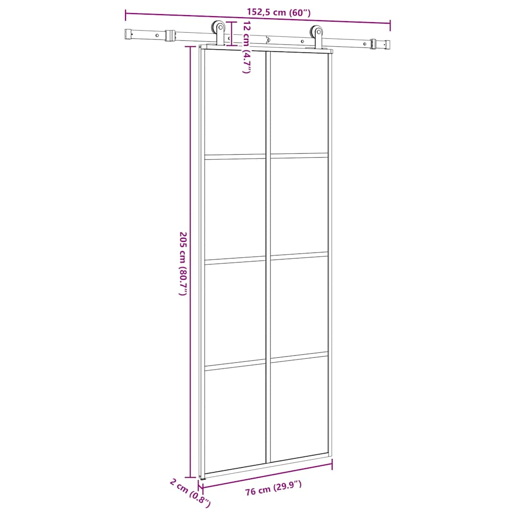 Schiebetür mit Beschlag 76x205 cm ESG-Glas & Aluminium