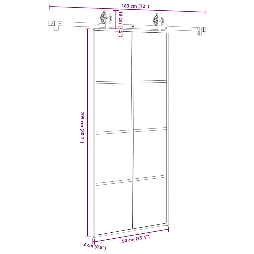 Schiebetür mit Beschlag 90x205 cm ESG-Glas & Aluminium