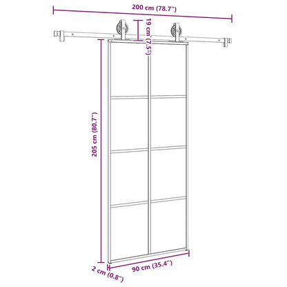 Schiebetür mit Beschlag 90x205 cm ESG-Glas & Aluminium