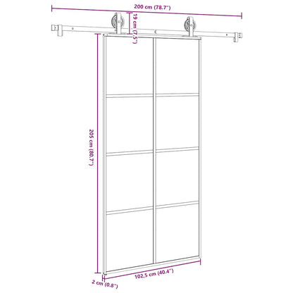 Schiebetür mit Beschlag 102,5x205 cm ESG-Glas & Aluminium