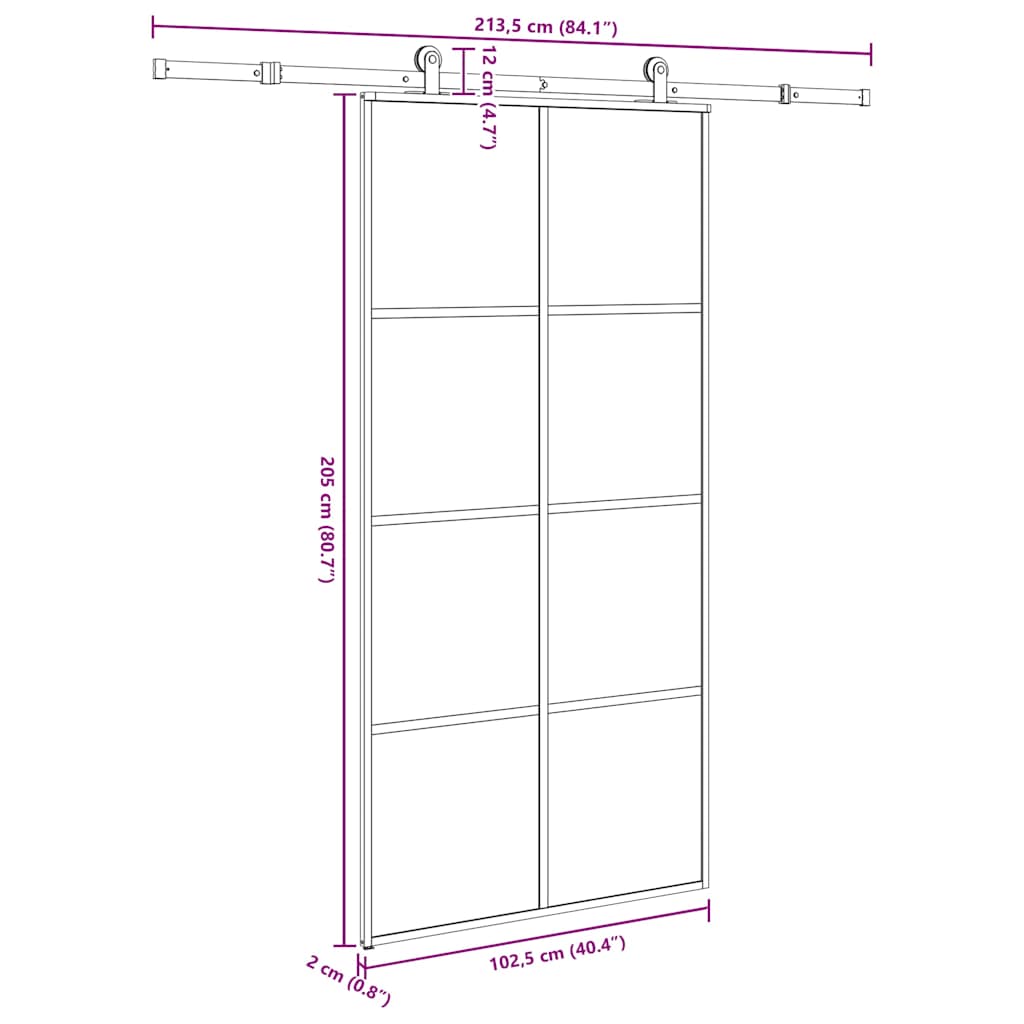 Schiebetür mit Beschlag 102,5x205 cm ESG-Glas & Aluminium