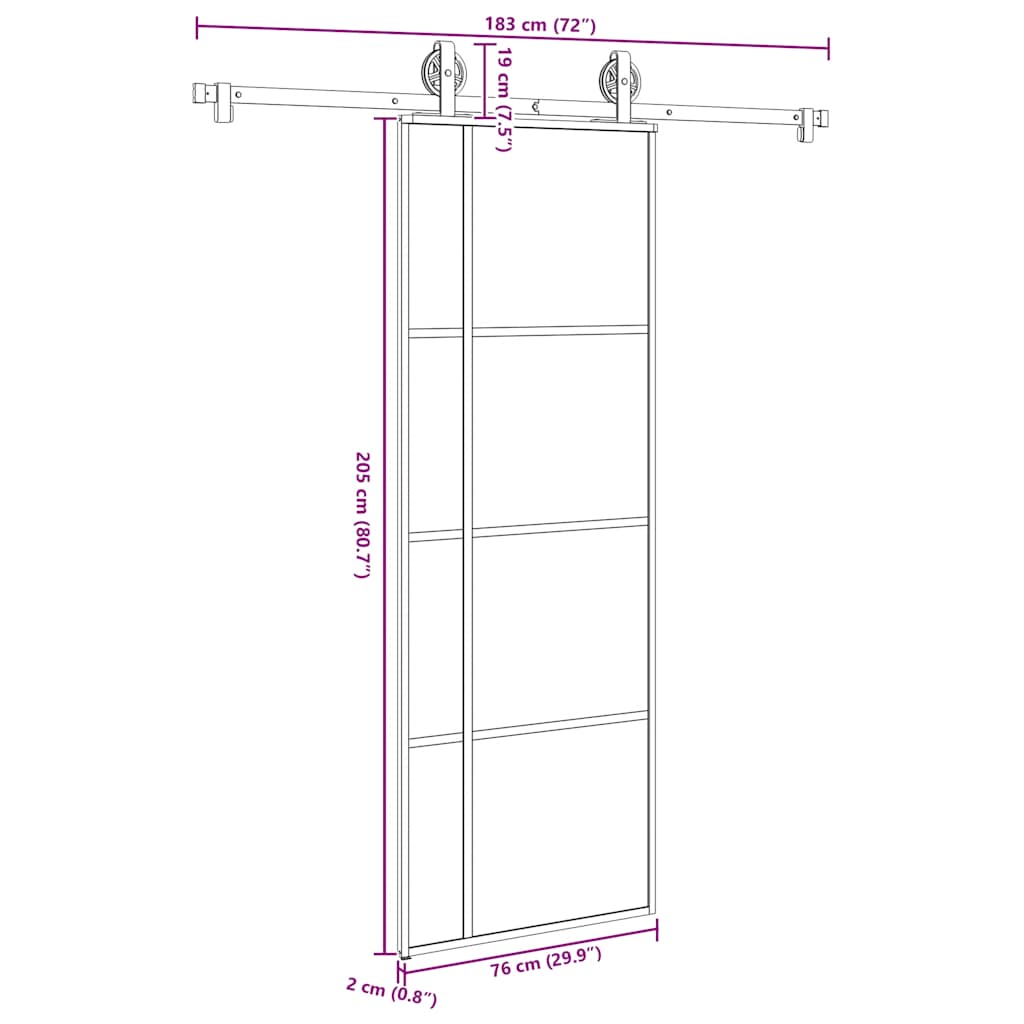 Schiebetür mit Beschlag 76x205 cm ESG-Glas & Aluminium