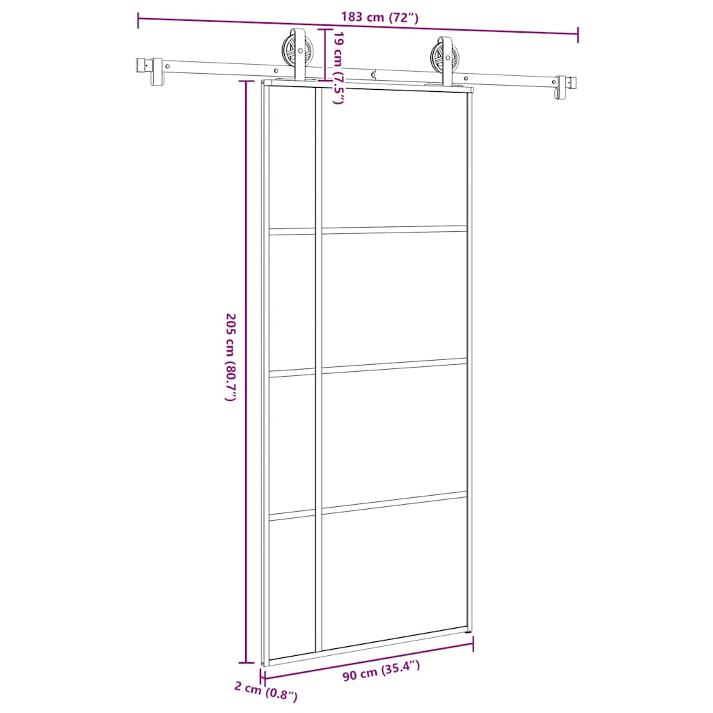 Schiebetür mit Beschlag 90x205 cm ESG-Glas & Aluminium