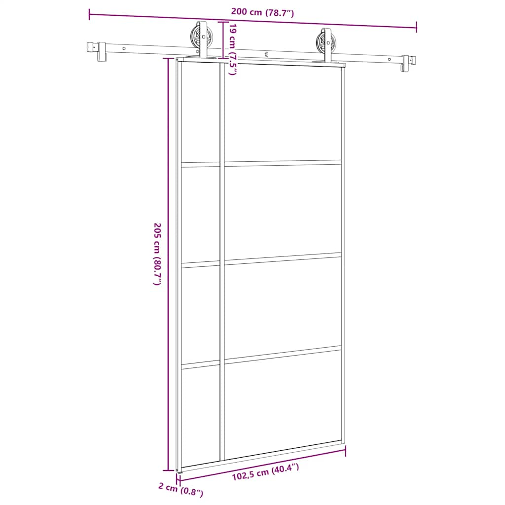 Schiebetür mit Beschlag 102,5x205 cm ESG-Glas & Aluminium