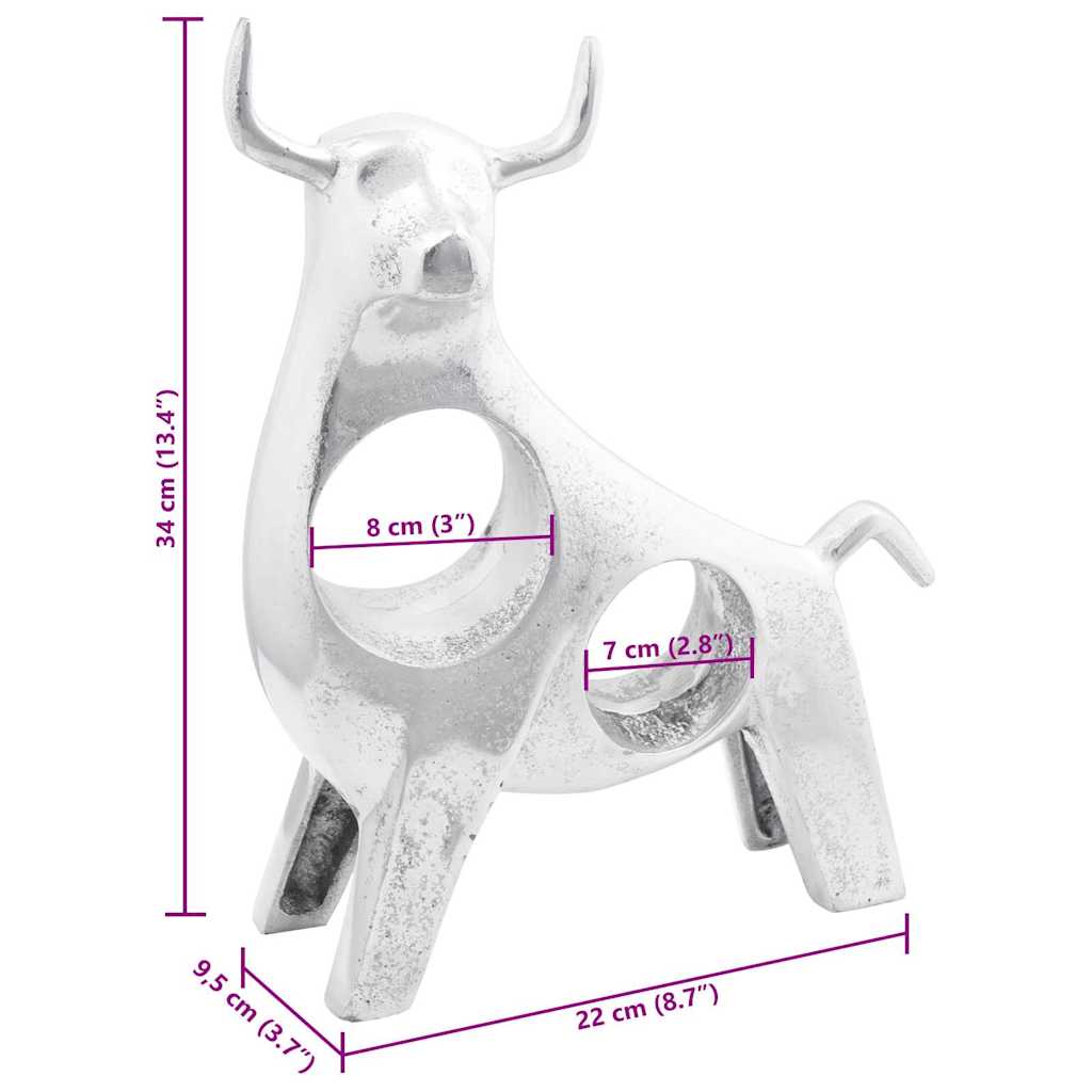 Stierskulptur Silber 22 x 9.5 x 34 cm Aluminium