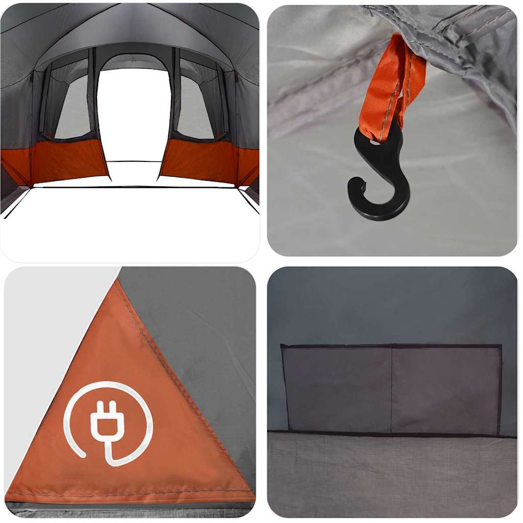Familienzelt mit Dach Grau und Orange 760 x 645 x 230 cm