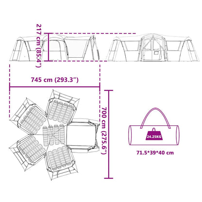 Familienzelt mit Dach Grau und Orange 745 x 700 x 217 cm