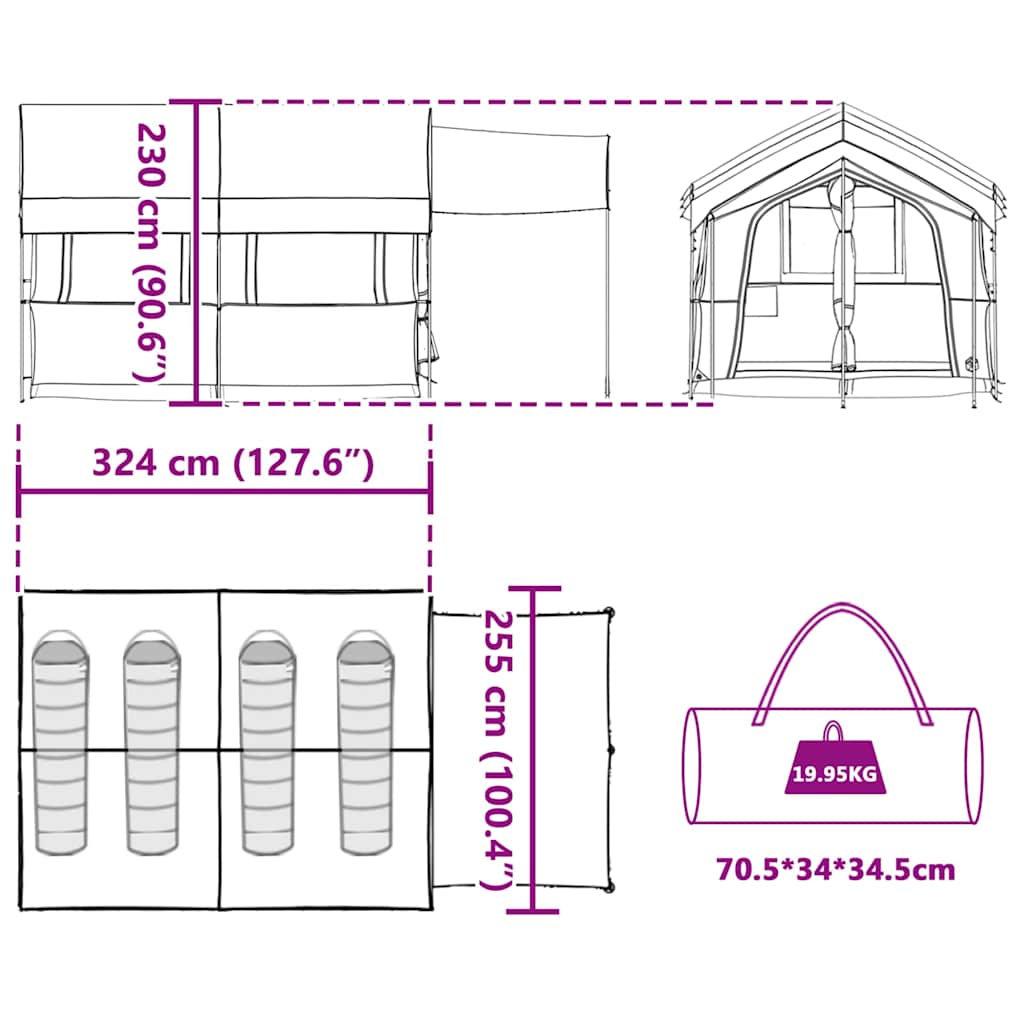 Familienzelt mit Dach Grün und Weiß 324 x 255 x 230 cm