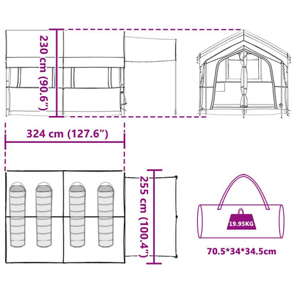 Familienzelt mit Dach Grün und Weiß 324 x 255 x 230 cm