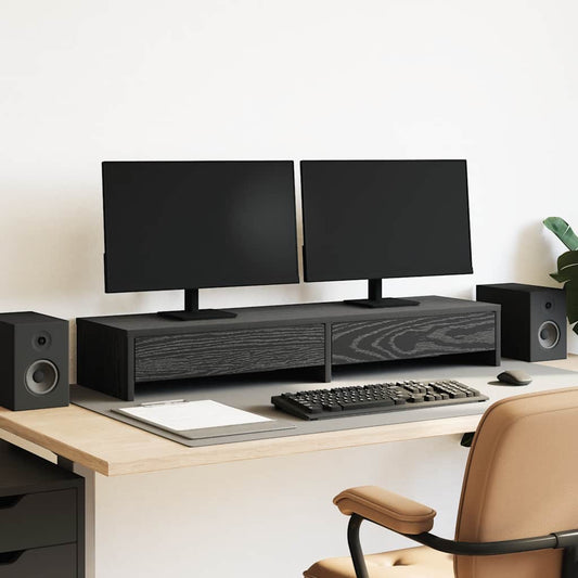 Monitorständer mit Schubladen Schwarz Eichen-Optik 100x27x15 cm