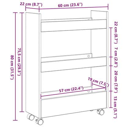 Schmaler Aufbewahrungswagen Schwarz Eichen-Optik