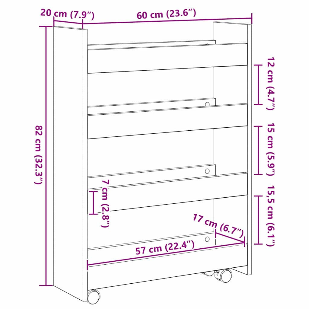 Schmaler Aufbewahrungswagen Schwarz Eichen-Optik