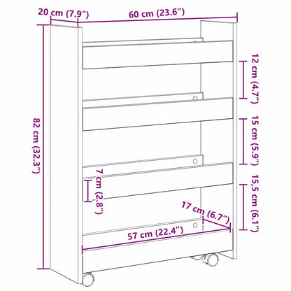 Schmaler Aufbewahrungswagen Schwarz Eichen-Optik