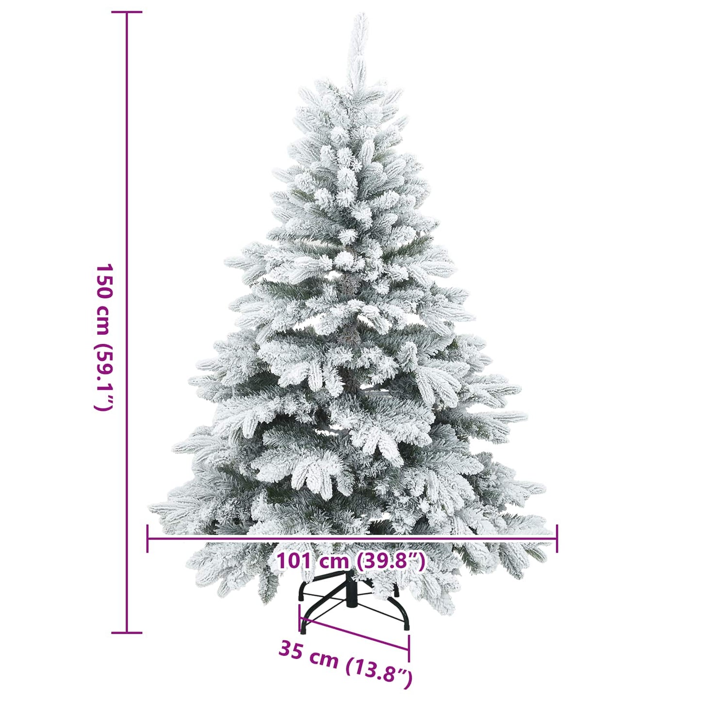 Künstlicher Scharnier-Weihnachtsbaum schneebedeckt Weiß 150 cm