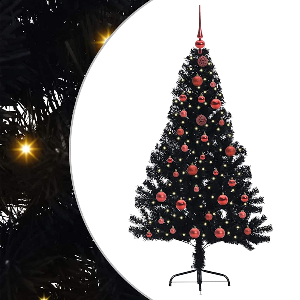 Künstlicher vorbeleuchteter Weihnachtsbaum Schwarz 150 cm PVC