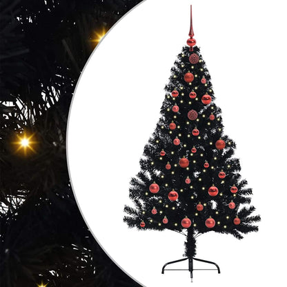 Künstlicher vorbeleuchteter Weihnachtsbaum Schwarz 150 cm PVC
