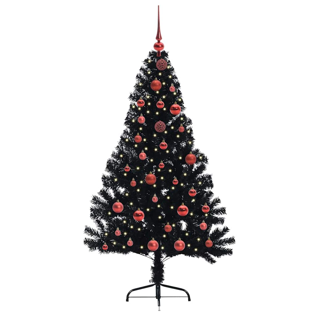 Künstlicher vorbeleuchteter Weihnachtsbaum Schwarz 150 cm PVC