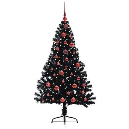 Künstlicher vorbeleuchteter Weihnachtsbaum Schwarz 150 cm PVC