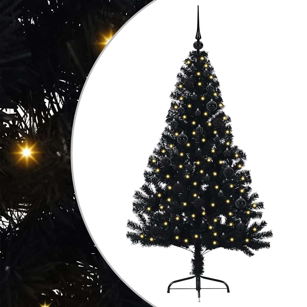 Künstlicher vorbeleuchteter Weihnachtsbaum Schwarz 150 cm PVC