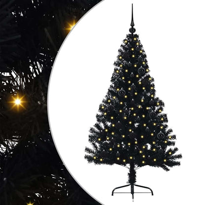 Künstlicher vorbeleuchteter Weihnachtsbaum Schwarz 150 cm PVC
