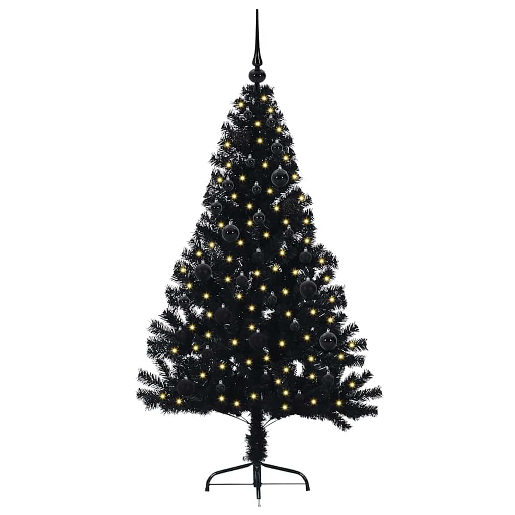 Künstlicher vorbeleuchteter Weihnachtsbaum Schwarz 150 cm PVC
