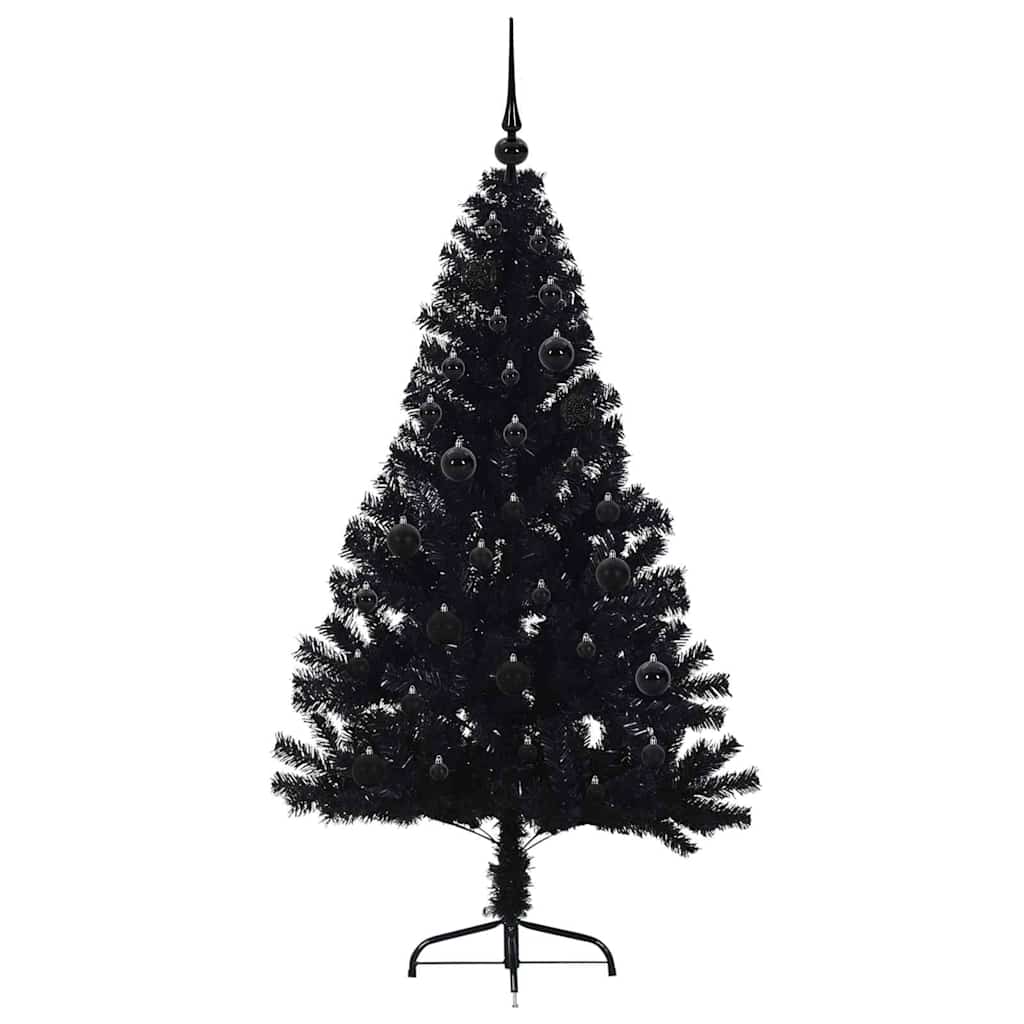 Künstlicher vorbeleuchteter Weihnachtsbaum Schwarz 150 cm PVC