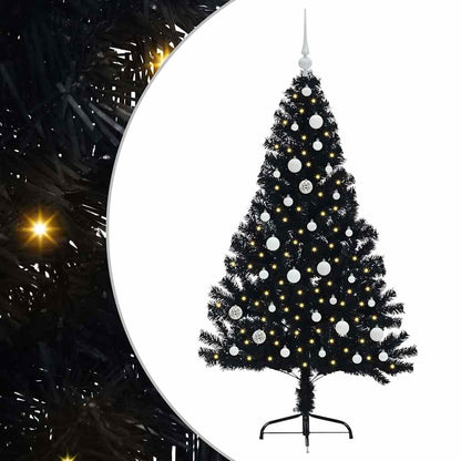 Künstlicher vorbeleuchteter Weihnachtsbaum Schwarz 150 cm PVC