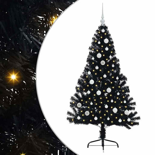 Künstlicher vorbeleuchteter Weihnachtsbaum Schwarz 150 cm PVC