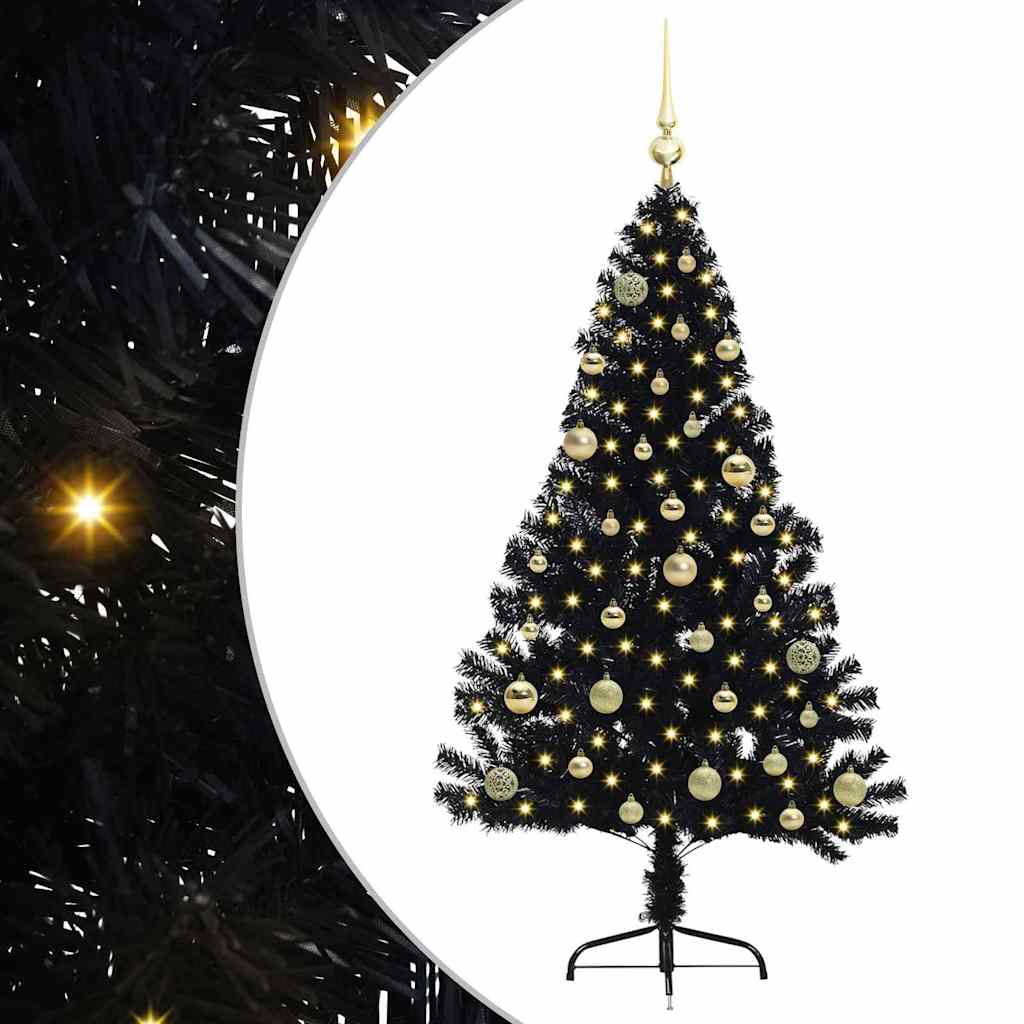 Künstlicher vorbeleuchteter Weihnachtsbaum Schwarz 150 cm PVC