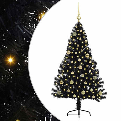 Künstlicher vorbeleuchteter Weihnachtsbaum Schwarz 150 cm PVC