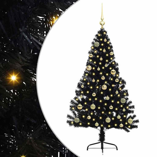 Künstlicher vorbeleuchteter Weihnachtsbaum Schwarz 150 cm PVC