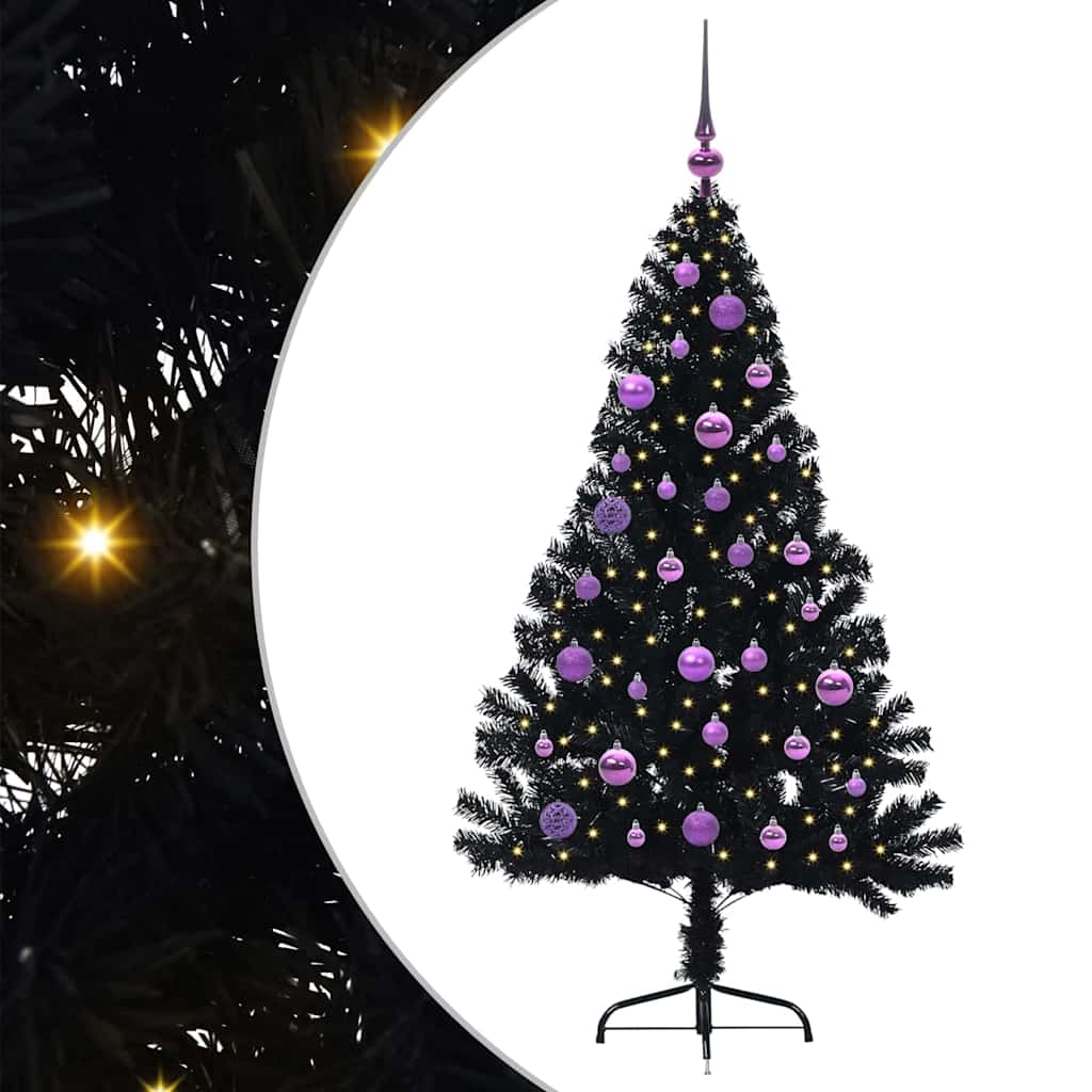 Künstlicher vorbeleuchteter Weihnachtsbaum Schwarz 150 cm PVC