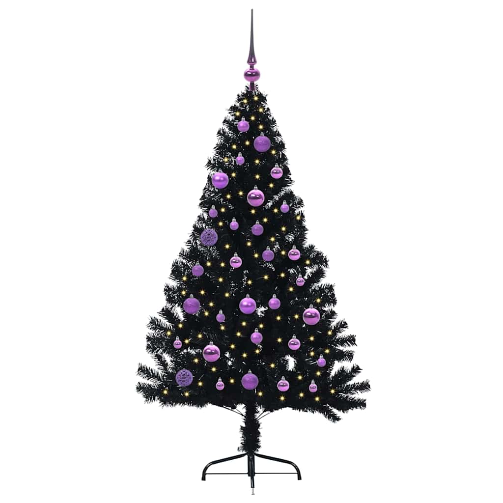 Künstlicher vorbeleuchteter Weihnachtsbaum Schwarz 150 cm PVC