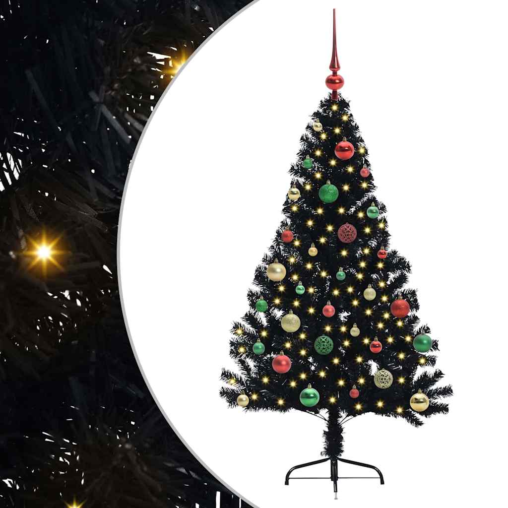 Künstlicher vorbeleuchteter Weihnachtsbaum Schwarz 150 cm PVC