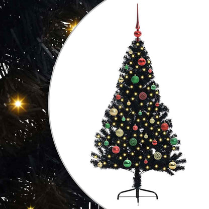 Künstlicher vorbeleuchteter Weihnachtsbaum Schwarz 150 cm PVC