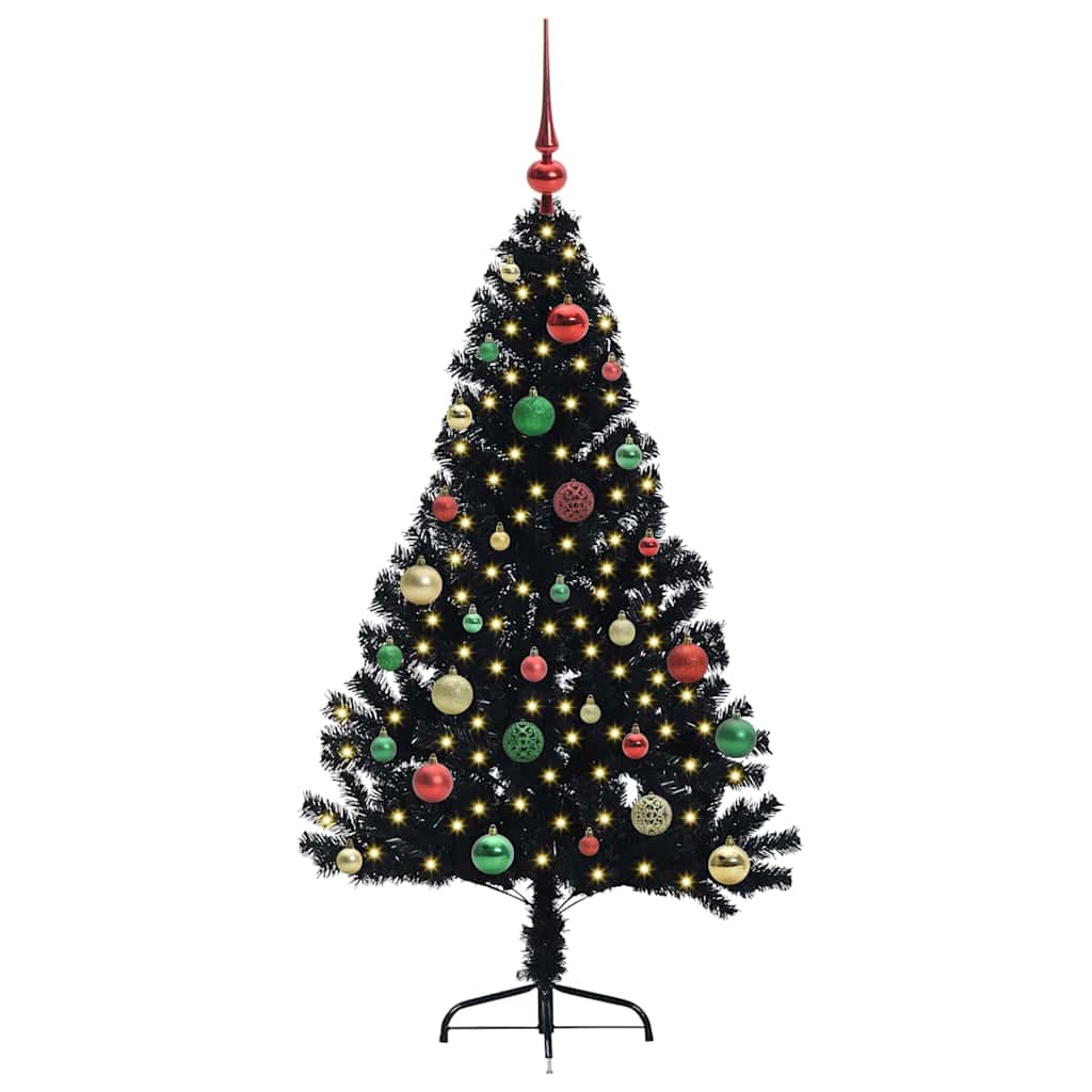 Künstlicher vorbeleuchteter Weihnachtsbaum Schwarz 150 cm PVC