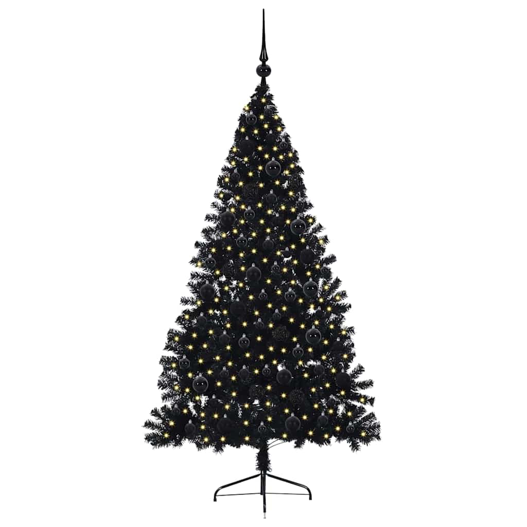 Künstlicher vorbeleuchteter Weihnachtsbaum Schwarz 180 cm PVC