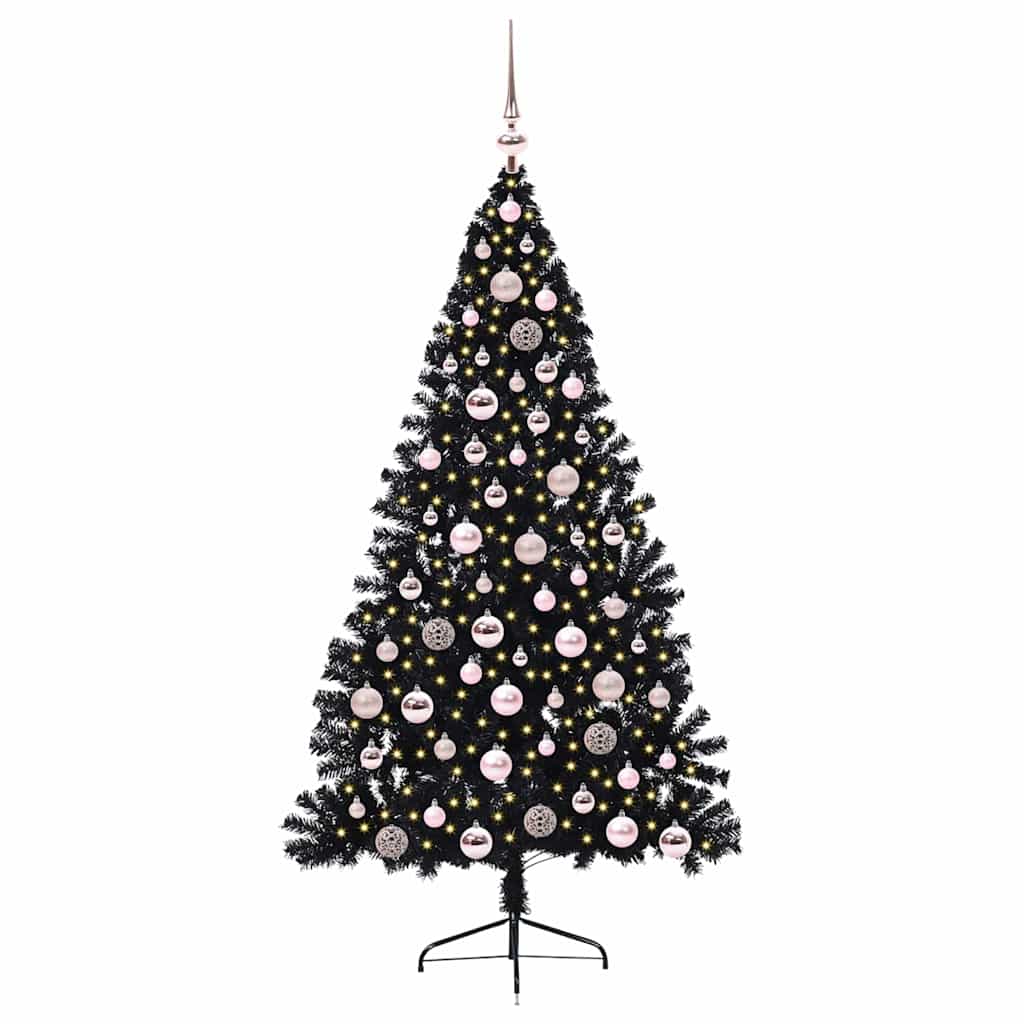 Künstlicher vorbeleuchteter Weihnachtsbaum Schwarz 180 cm PVC