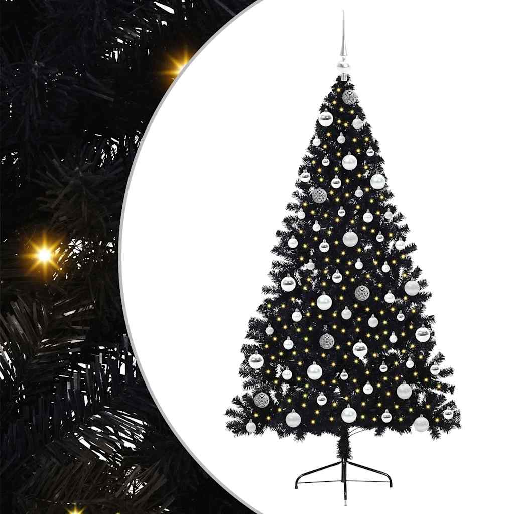 Künstlicher vorbeleuchteter Weihnachtsbaum Schwarz 180 cm PVC