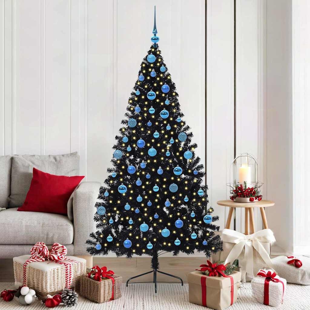 Künstlicher vorbeleuchteter Weihnachtsbaum Schwarz 180 cm PVC