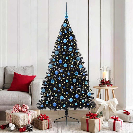 Künstlicher vorbeleuchteter Weihnachtsbaum Schwarz 180 cm PVC