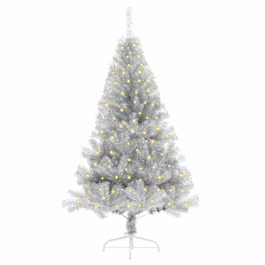 Künstlicher vorbeleuchteter Weihnachtsbaum Silber 150 cm PET