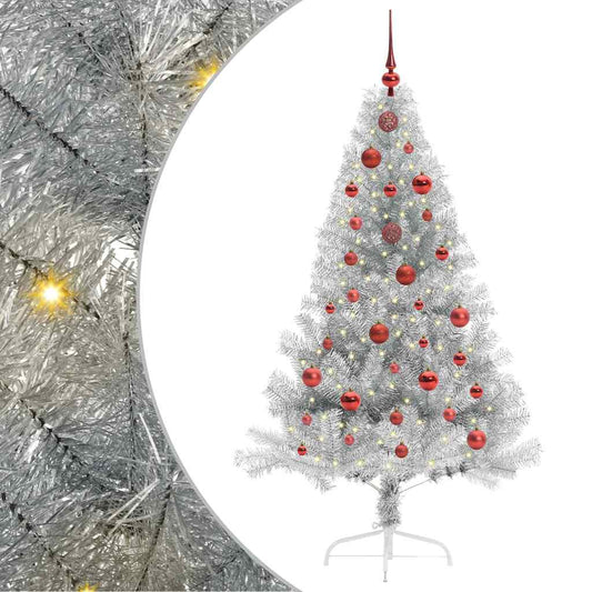 Künstlicher vorbeleuchteter Weihnachtsbaum Silber 150 cm