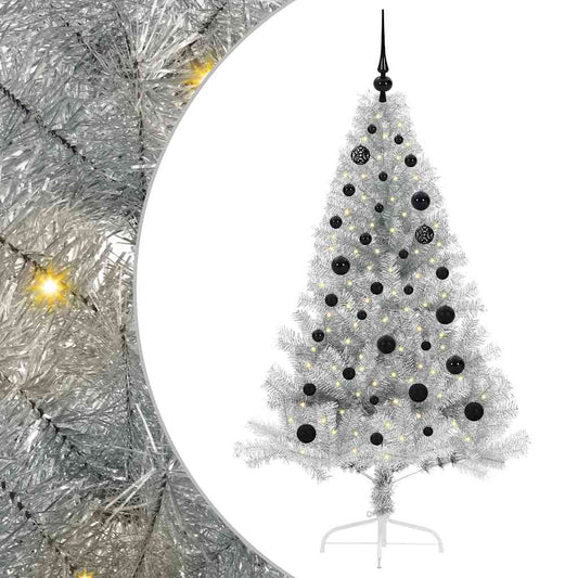 Künstlicher vorbeleuchteter Weihnachtsbaum Silber 150 cm