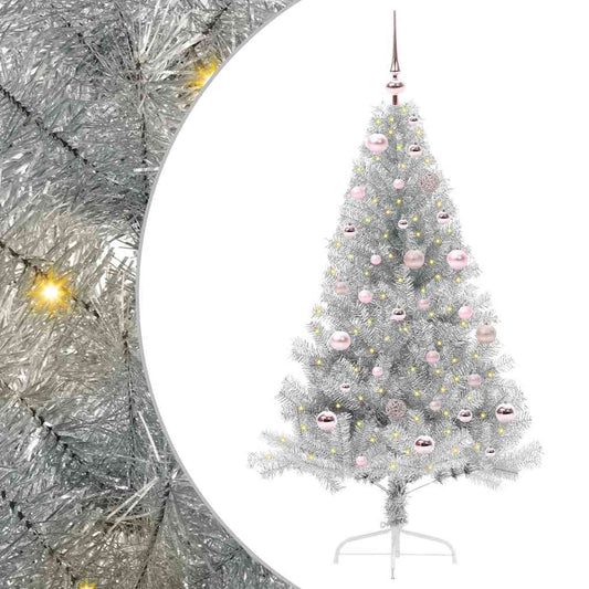 Künstlicher vorbeleuchteter Weihnachtsbaum Silber 150 cm